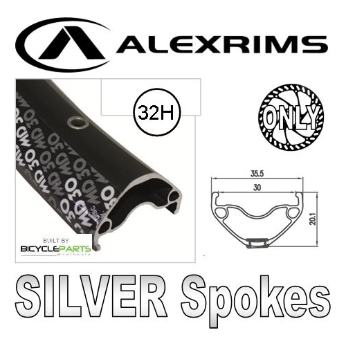 WHEEL - 27.5 / 650B Alex MD30 32H Black Rim,  FRONT 3 in One (100mm OLD) 6 Bolt Disc Sealed Novatec Light Weight Black Hub,  Mach 1 SILVER Spokes
