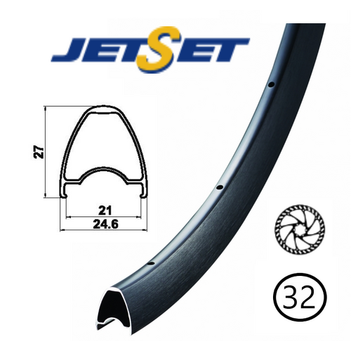 RIM 700c x 21mm - JETSET JS-919 - 32H - (622 x 21) - Presta Valve - Disc Brake - D/W - BLACK - (Tubeless ready) - Quality Jetset rim made in Taiwan (E