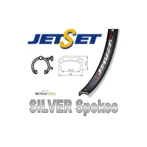 WHEEL - 24" Jetset CH-308A 36H Black Rim,  FRONT 3/8" Nutted (100mm OLD) Loose Ball Joytech Black Hub, SILVER Spokes