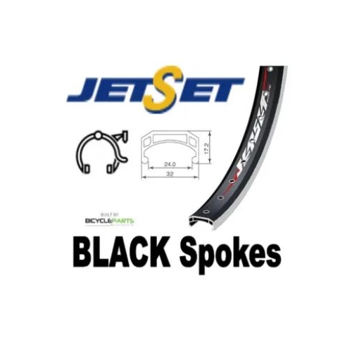 WHEEL - 24" Jetset CH-308A 36H Black Rim,  FLIP FLOP 3/8 Nutted (110mm OLD) Loose Ball Joytech Black Hub, BLACK Spokes