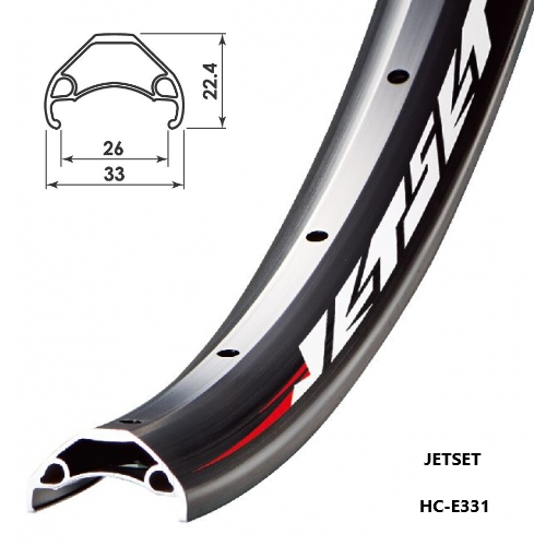 RIM 24" x 26mm - JETSET HC-E331 - 32H - (507 x 26) - Presta Valve - Disc Brake - D/W - BLACK - Tubeless Ready - Quality Jetset rim made in Taiwan - (E