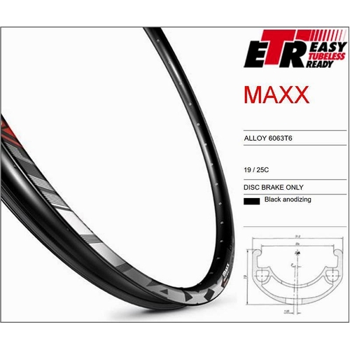 RIM 27.5/650B x 25mm - Mach1 MAXX - 32H - (584 x 25) - Presta Valve - Disc Brake - D/W - BLACK - Eyeleted - Tubeless Ready - Made in France - (ERD 563