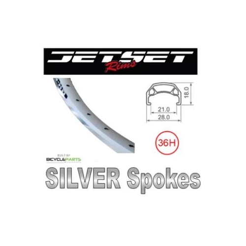 WHEEL - 700C Jetset CH-E213 36H P/j Silver Rim,  8/10 SPEED Q/R (135mm OLD) 6 Bolt Disc Loose Ball Joytech Black Hub, SILVER Spokes