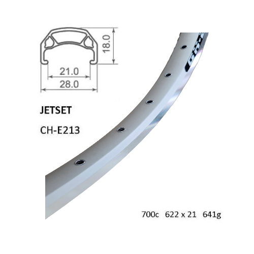 RIM 700c x 21mm - JETSET CH-E213 - 36H - (622 x 21) - Schrader Valve - Rim Brake - D/W - SILVER - Eyeleted - MSW - Quality Jetset rim made in Taiwan -