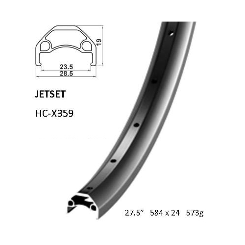 RIM 27.5/650B x 24mm - JETSET HC-X359 - 32H - (584 x 24) - Presta Valve - Disc Brake - D/W - BLACK - Tubeless Ready - Quality Jetset rim made in Taiwa