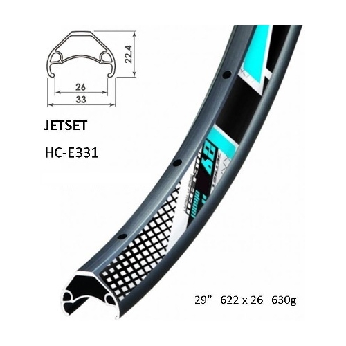 RIM 29er x 26mm - JETSET HC-E331 - 32H - (622 x 26) - Presta Valve - Disc Brake - D/W - BLACK - Tubeless Ready Quality Jetset rim made in Taiwan - (ER