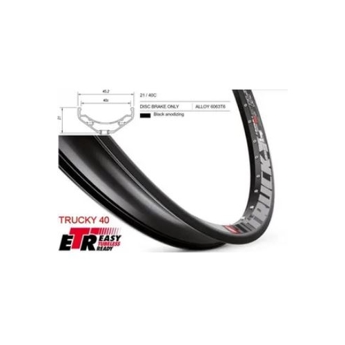 RIM 27.5/650B x 40mm - Mach1 TRUCKY 40 - 32H - (584 x 40) - Presta Valve - Disc Brake - D/W - BLACK - Eyeleted - Tubeless Ready - Made in France - (ER