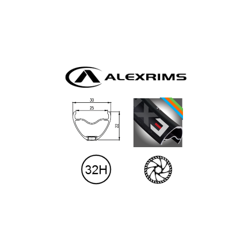 RIM 29er x 25mm - ALEX EXR25 - 32H - (622 x 25) - Presta Valve - Disc Brake - D/W - BLACK - Eyeleted - Tubeless Ready