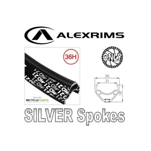 WHEEL - 26" Alex MD21 36H P/j Black Rim,  FRONT Nutted (100mm OLD) 6 Bolt Disc Sealed Novatec Black Hub, SILVER Spokes