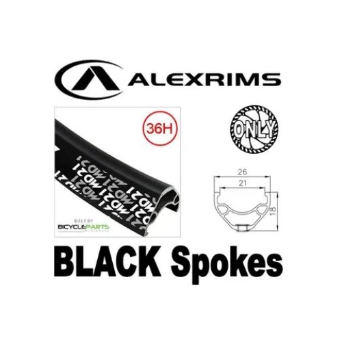 WHEEL - 26" Alex MD21 36H P/j Black Rim,  FRONT Nutted (100mm OLD) 6 Bolt Disc Sealed Novatec Black Hub, BLACK Spokes