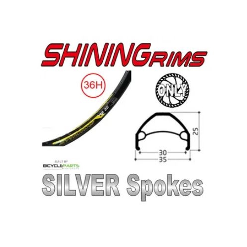 WHEEL - 26" Shining DB-35 36H P/j Black Rim,  8/10 SPEED Nutted (135mm OLD) 6 Bolt Disc Sealed Novatec Black Hub, SILVER Spokes