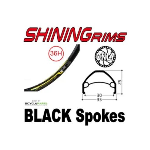 WHEEL - 26" Shining DB-35 36H P/j Black Rim,  8/10 SPEED Nutted (135mm OLD) 6 Bolt Disc Sealed Novatec Black Hub, BLACK Spokes