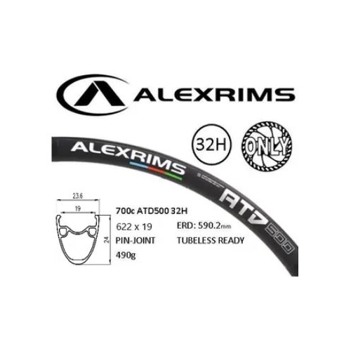 RIM 700c x 19mm - ALEX ATD500 - 32H - (622 x 19) - Presta Valve - Disc Brake - D/W - BLACK - Tubeless Ready - (ERD 588mm)