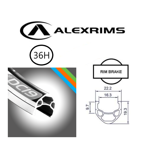 RIM 700c x 16mm - ALEX DC19 - 36H - (622 x 16) - Schrader Valve - Rim Brake - D/W - BLACK - MSW - (ERD595) (Non Eyeleted)