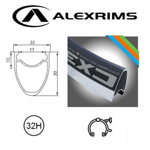 RIM 700c x 17mm - ALEX CX30 - 32H - (622 x 17) - Presta Valve - Rim Brake - D/W - BLACK - MSW - (Tubeless Ready)