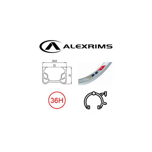 RIM 20" x 22mm - ALEX Y22 - 36H - (406 x 22) - Schrader Valve - Rim Brake - S/W - SILVER -  (388 ERD)