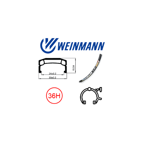 RIM 20" x 24mm - WEINMANN DM30 - 36H - (406 x 24) - Schrader Valve - Rim Brake - D/W -MSW -  BLACK  - ***BLACK ANODIZED M/E*** (396 ERD)