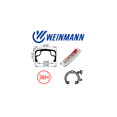 RIM 700c x 19mm - WEINMANN 4019C - 36H - (622 x 19) - Schrader Valve - Rim Brake - S/W - SILVER - (ERD 610)