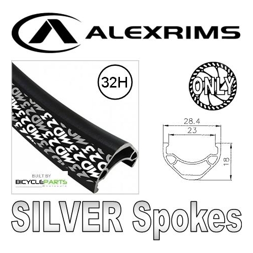 WHEEL  29er/700c  Alex MD23 Eyeletted Disc RIM, Disc Hub, Mach 1 Spokes, FRONT.  BLACK with SILVER Spokes