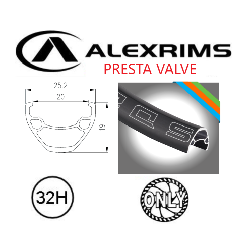 RIM 29er x 20mm - ALEX SD20 - 32H - (622 x 20) - French Valve - Disc Brake - D/W - BLACK - Eyeleted - Tubeless Ready - (ERD 599mm)