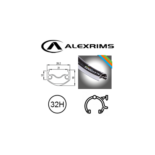 RIM 29er x 21mm - ALEX Adventurer2 - 32H - (622 x 21) - Schrader Valve - Rim Brake - D/W - BLACK - Eyeleted - MSW - Tubeless Ready - (ERD 601mm) - (Re