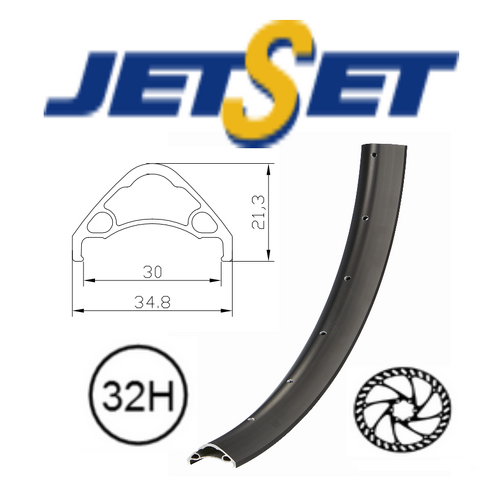 RIM 29er x 30mm - JETSET AM-30 DH+ - 32H - (622 x 30) - Presta Valve - Disc Brake - D/W - Tubeless Ready - BLACK - (615g) Quality Jetset rim made in T
