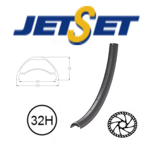 RIM 29er x 30mm - JETSET AM-30 - 32H - (622 x 30) - Presta Valve - Disc Brake - D/W - Tubeless Ready - BLACK - (489g) Quality Jetset rim made in Taiwa