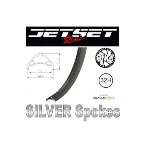 WHEEL - 29er Jetset AE-30 32H S/j Black Rim,  FRONT 15mm T/A (110mm OLD) 6 Bolt Disc Sealed Novatec Boost Gold Hub, SILVER Spokes