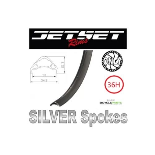 WHEEL - 29er Jetset AE-30 36H S/j Black Rim,  8/10 SPEED Q/R (135mm OLD) 6 Bolt Disc Loose Ball Joytech Black Hub, SILVER Spokes