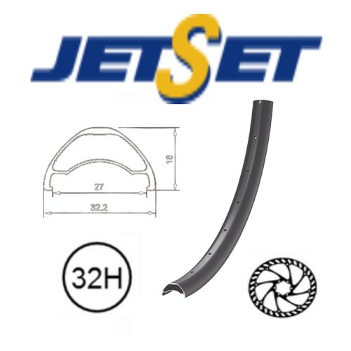 RIM 27.5/650B x 27mm - JETSET AM-27 - 32H - (584 x 27) - Presta Valve - Disc Brake - D/W - Tubeless Ready - BLACK - (473g) Quality Jetset rim made in 