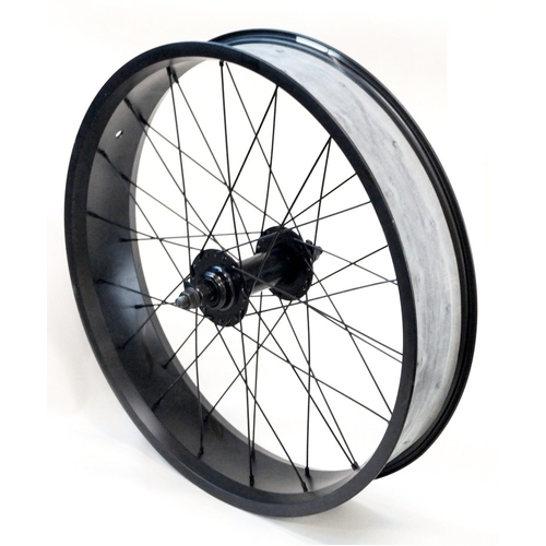 WHEEL ONLY  -  20" x 4" (Suit Fat Tyre). Black Alloy Rim , Black Steel Nutted Hub , 145mm O.L.D. (Suits Trailers 9808 & 9814)