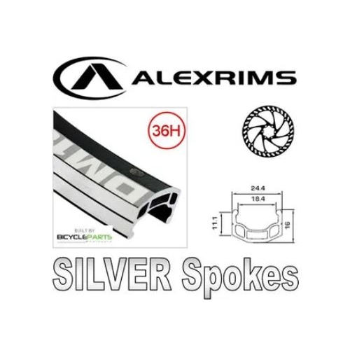 26" Alex DM-18 Black Eyeleted d/w Rim , Alloy Screw on 6 Bolt disc hub ,  Silver Mach 1 Spokes .