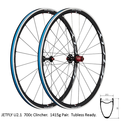 Wheelset 700c Novatec JETFLY U4.0 (clincher) Front & Rear wheels, alloy, 17.0mm ID x 32mm profile, 1,630 grams per pair, 130 mm 3 in 1 rear hub for co