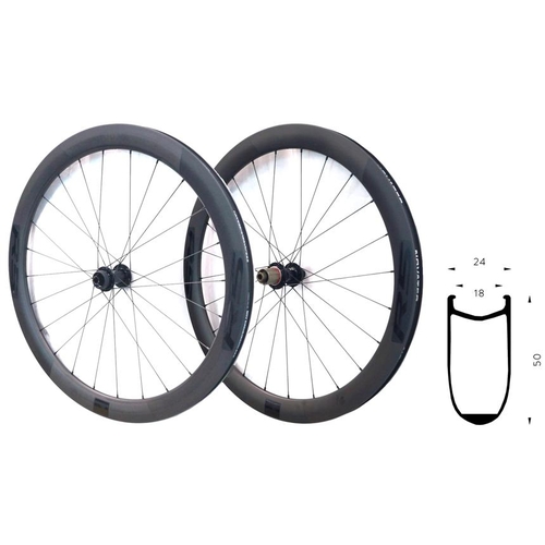 Wheelset CARBON 700c Novatec R5- CENTRE LOCK DISC (50mm Deep Clincher Rim F&R ). (Shim 11 speed Body) R: 142 x 12mm Thru. F: 100 x 12mm Thru, tubeless
