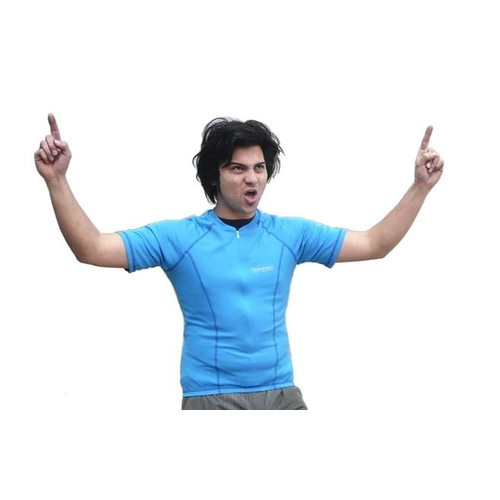 Jersey, COMO SPORTS, short sleeve, 3/4 length zip, 3 rear pockets, Size MEDIUM, colour BLUE, "GREAT STARTER JERSEY"