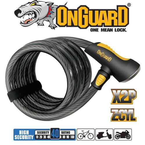 OnGuard Doberman Coil Keyed Cable Lock - 185cm x 12mm