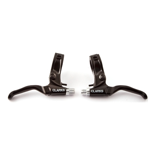 V Brake  Levers, pair, Black, use with twist and thumb gear shift., hinged clamp, Value CLARKS product