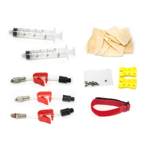Bleed Kit - AVID compatible incs Turn-Lock Syringes X 2, Bleed Adapters with lock out feature X 3,  Velcro Tie X 1, Pair Latex Gloves X 1, Bleed Block