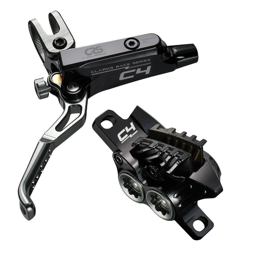 Disc Brake Set, CLARKS RACE SERIES, Hydraulic, 4 PISTON, FRONT & REAR, Post & IS mount, 180mm & 160mm rotors, hoses & all fittings