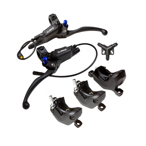 CLARKS Cargo Hydraulic Disc Brake Set  shut off, 2 piston, 2X1 Configuration 3x180mm 2.3 rotors compatible for non-ebike