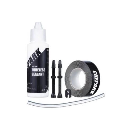 CHEPARK Tubeless sealant set, 250ml Sealant, 1 x 25mm width tape, 2 x 40mm valves, Valve Core Removal Too