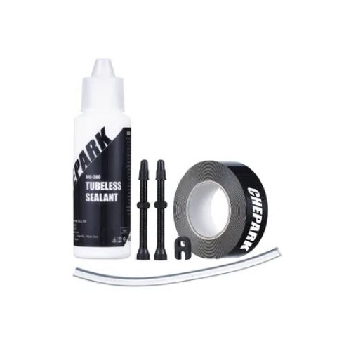 CHEPARK Tubeless sealant set, 250ml Sealant, 1 x 35mm width tape, 2 x 40mm valves, Valve Core Removal Too