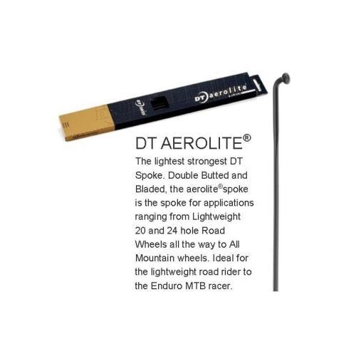 SPOKES - DT Aerolite Spoke, 298mm, BLACK (Sold Individually) - BLADED (14G (2mm) Hook & Thread, 0.9 x 2.3mm Profile), J Hook, Stainless Steel