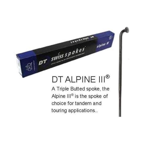 SPOKES - DT Alpine III Spoke, 274mm, BLACK (Sold Individually) - Triple Butted (13G Hook, 15G Middle, 14G Thread), J Hook, Stainless Steel