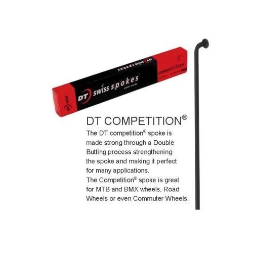 SPOKES - DT Competition Spoke, 252mm, BLACK (Sold Individually) - Double Butted (14G Hook, 15G Middle, 14G Thread), J Hook, Stainless Steel