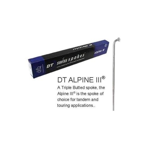 SPOKES - DT Alpine III Spoke, 280mm, SILVER (Sold Individually) - Triple Butted (13G Hook, 15G Middle, 14G Thread), J Hook, Stainless Steel