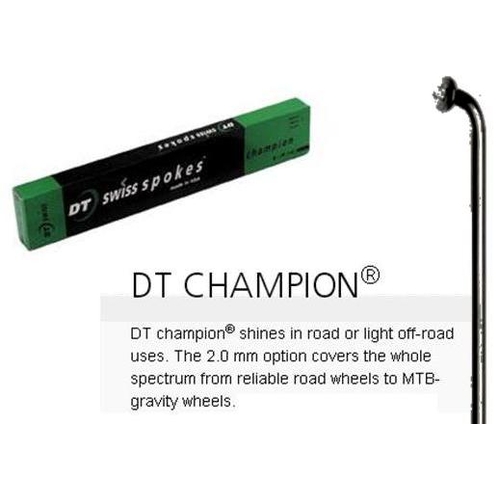 SPOKES - DT Champion Spoke - 256mm, BLACK (Sold Individually) - 14G (2.0mm), J Hook, Stainless Steel