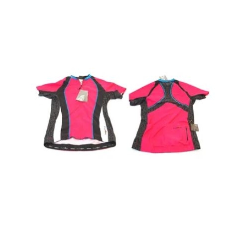 PINK JERSEY with Blue Trim, Funkier Rieti, Short Sleeve, Full Zip, Womens XL