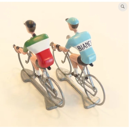 FLANDRIENS Models, 2 x Hand painted Metal Cyclists,  Bianchi & Italian jerseys