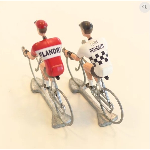 FLANDRIENS Models, 2 x Hand painted Metal Cyclists,  Peugeot & Flandria jerseys